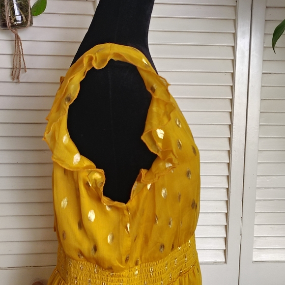 Lulus Yellow Sleeveless Dress with Gold Polka Dots - Picture 5 of 14